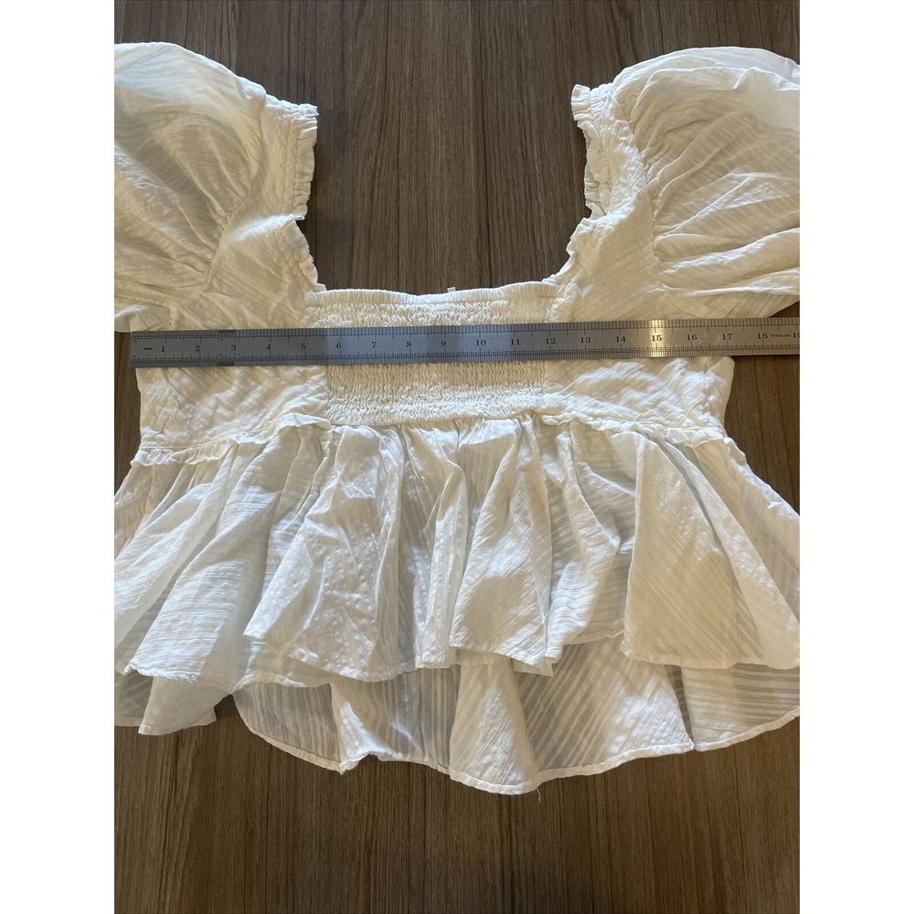Free People Leave It To Me Babydoll Top Blouse  Puff Sleeves in Ivory Size Small - Picture 10 of 10